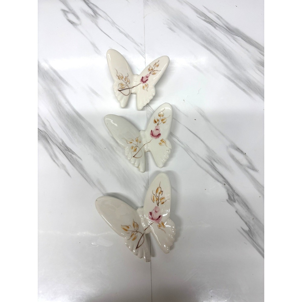Vintage Lasting Products Ceramic Butterfly Wall Hanging Set 3 Pink Rose Gold USA